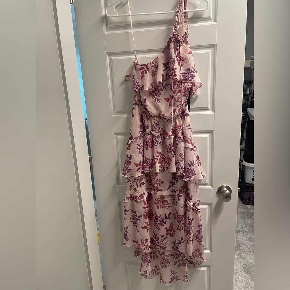 Pink/purple Express Ruffle dress, mid to maxi length XS